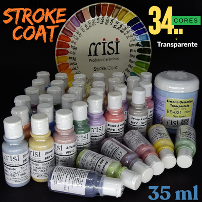 Kit de Tintas Cerâmicas Linha Stroke Coat - 34 cores 35ml, 1 Transp. 250ml